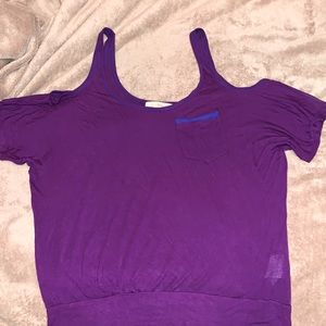Purple off the shoulder top with blue details